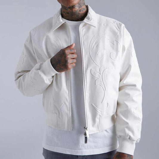 High-quality leather™ varsity bomber jacket