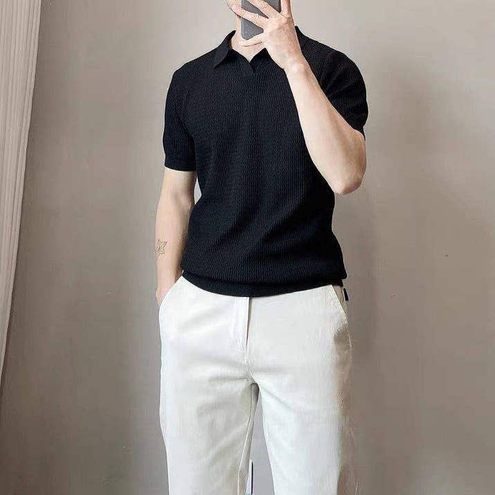 Elegant ice-silk V-neck polo shirt™