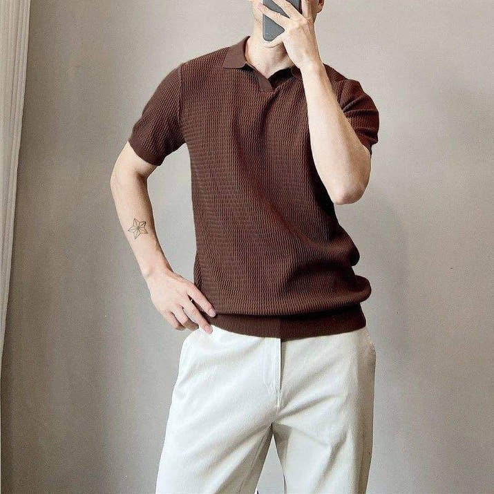 Elegant ice-silk V-neck polo shirt™