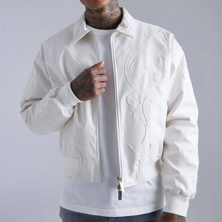High-quality leather™ varsity bomber jacket